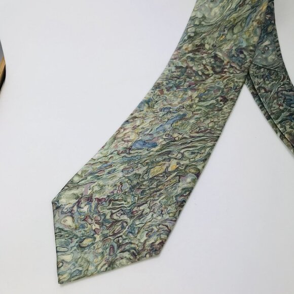 Stonehenge R.D. Cocktail Colors Abstract Marble Pattern Tie Made In USA Silk-Lik - Picture 2 of 6